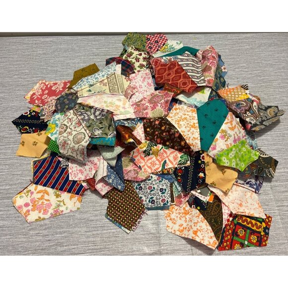 Fabric Quilt Pieces Lot of 100 Patchwork Sewn Half Stars Vintage? Cloth - Picture 1 of 4